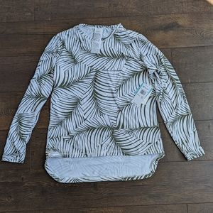 Roxy White and Green Leaf Print Swim Top